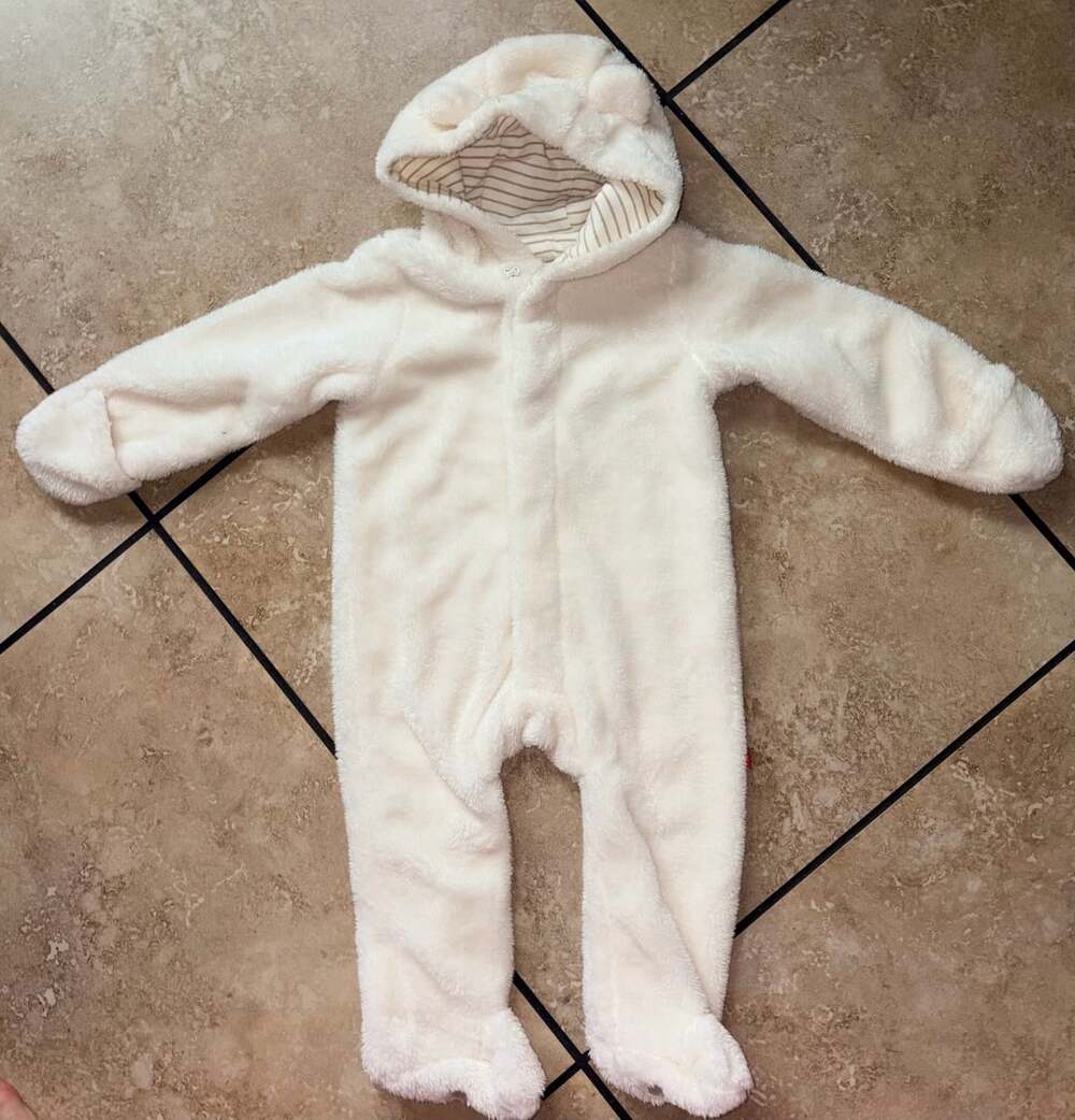 Magnetic Me White Sherpa Hooded Jumpsuit with Bear Ears (6-9 Months)